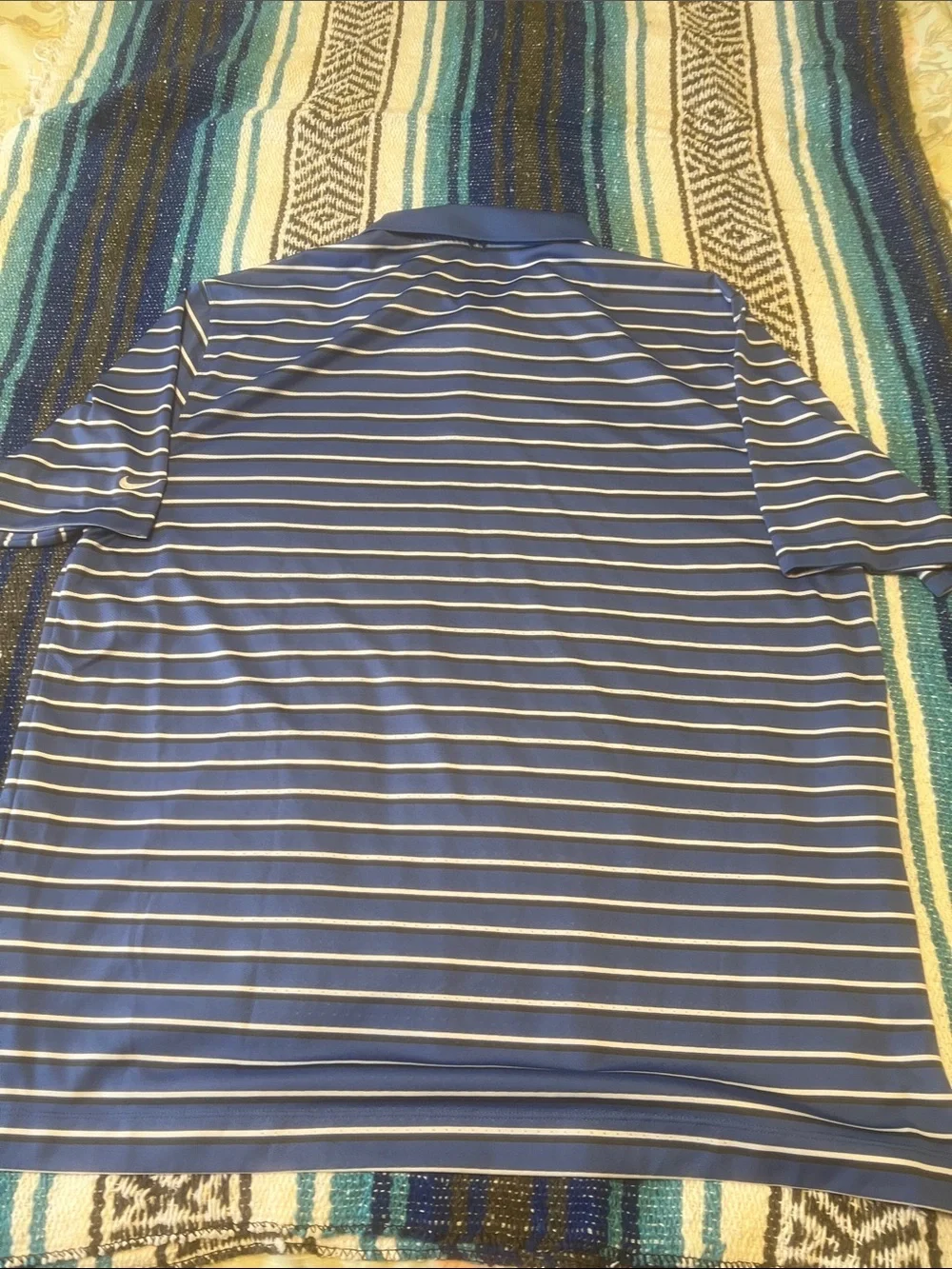 Nike Blue and White Striped Polo